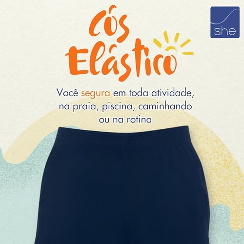 SHE BY MASH Short Praia Feminino Liso Verão Praia Piscina Elastano, Azul Marinho, P