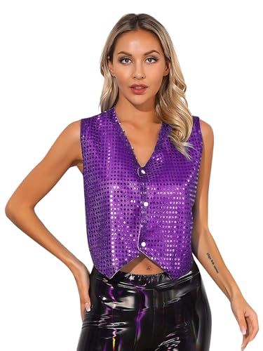 Womens Sequin Vest Shiny Dance Vest Slim Fit V-Neck Party Dress Sleeveless Jacket Waistcoat2