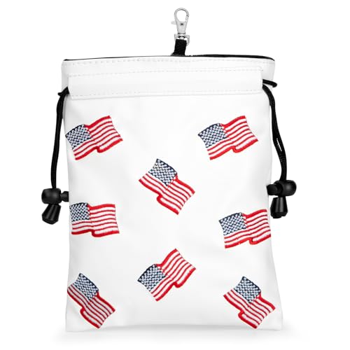 US Patriotism Golf Valuables Pouch Bag with Drawstrings - Premium Faux Leather Golf Tee Pouch...