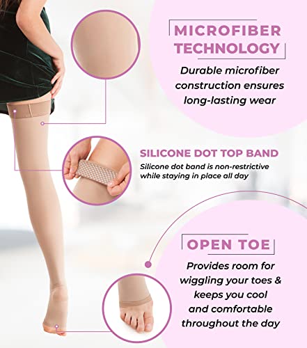 Image of GABRIALLA Microfiber Compression Stockings - 25-35 mmHg, Thigh High, Open Toe