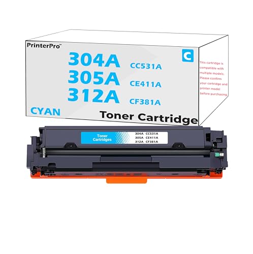 PrinterPro™ Compatible Replacement Toner Cartridge for HP 304A CC531A / HP 305A CE411A / HP 312A CF381A for LaserJet Pro Color M451 M475dw MFP M476nw M351A M375nw CP2020 CM2320n CP2025 (1 Cyan) by PrinterPro - Used condition - CA$14.26