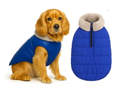 Image of The Pets Company Dog Winter Coat Jacket, Clothes, Windproof, Waterproof, Light Weight, Washable, Ultra Warm Thick Fleece Lined Dog Vest for Cold Weather Protection, (Blue, Medium - 18 Inch)