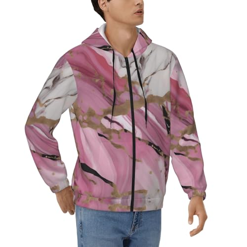 Sweat homme motif marbre rose et blanc avec fermeture éclair fonctionnelle