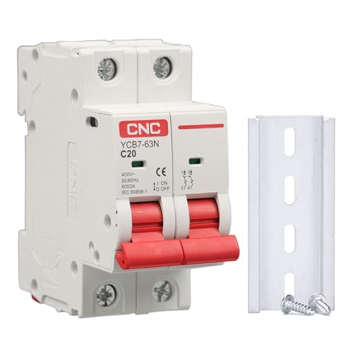 CNC AC Miniature Circuit Breaker, 63 Amp 120V/240V 2 Pole DIN Rail Mount Circuit Breaker, Thermal Magnetic Trip, Solar AC Disconnect Switch MCB (63Amp)