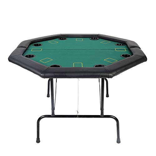 KARMAS PRODUCT Poker Table Folding Texas Holdem Casino Leisure Game Octagonal Table with Cup Holder 8 Player -Green