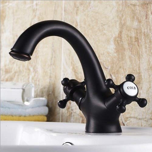 Robinet de lavabo en bronze noir mitigeur rétro eau chaude et froide pour vasque chic
