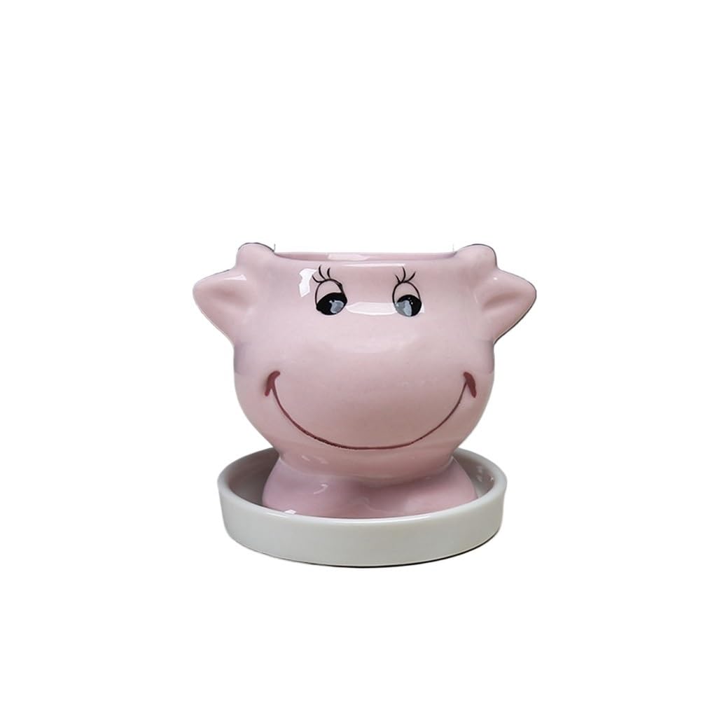 GELASIGE Flower Pots Creative Cow Succulent Flowerpot, Home Decoration Ornaments, Desktop Ceramic Flowerpot With Tray Outdoor Flower Pots(C)