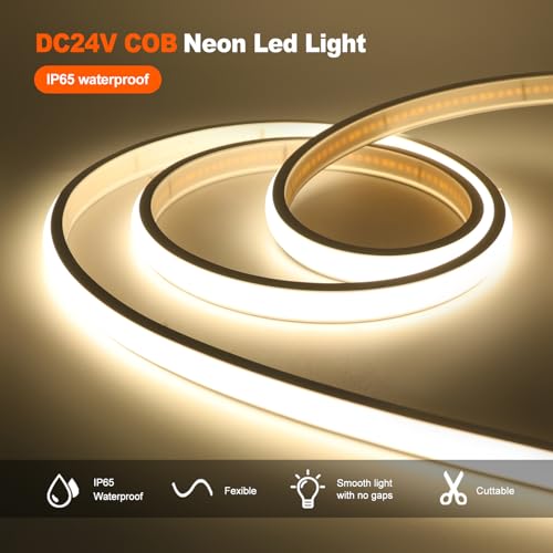 KAFULA 12V COB Neon LED Light Strip, IP65 Waterproof Flexible, 320 LEDs/m Super Bright FCOB LED Fairy Light CRI90+ - Image 2