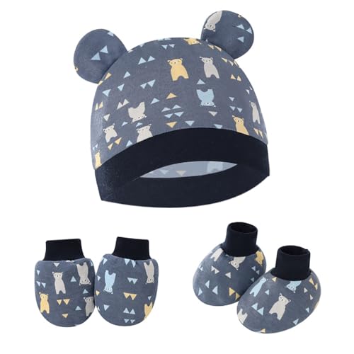 Newborns Baby Hat and Gloves Set with Foot for Infant Boys Girls 0-6 Months Soft Fetal Caps Cotton Gloves Socks