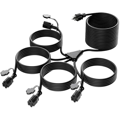 K KASONIC - 46FT Christmas Lights Outdoor Extension Cord with Mutil Outlets, ETL Listed Heavy Duty Electrical Cord with Protective Covers, Weatherproof Extension Cord for Outside, 16AWG/1625W, Black Cover