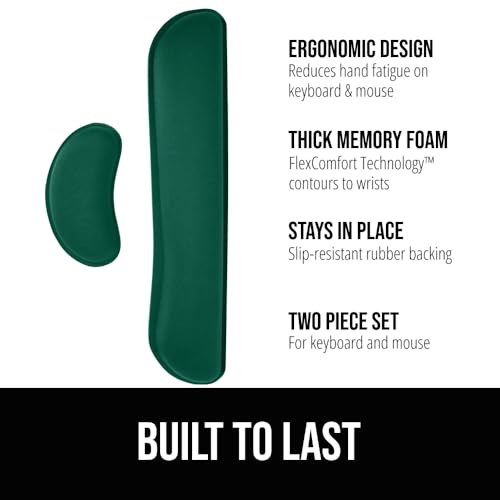 Image of GORILLA GRIP Silky Gel Memory Foam Wrist Rest for Computer Keyboard, Mouse, Ergonomic Design for Typing Pain Relief, Desk Pads Support Hand, Arm, Mousepad Rests, Stain Resistant, 2 Piece, Hunter Green