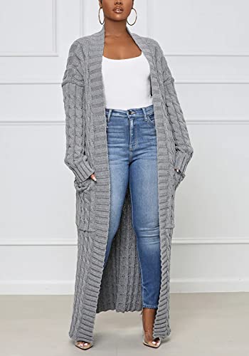 Image of Tcremisa Long Cable Knit Cardigans for Women Chunky Maxi Sweater Coat | Long Sleeve,Open Front,Ankle Length,Floor Length, Dual Pockets,Extra Knitted Duster,Loose Cozy Winter Outwear