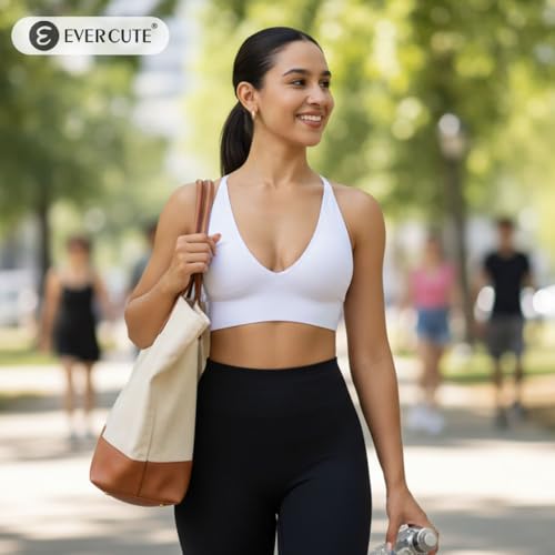 Image of Evercute Women's Sports Bras 3 /4 Pack Adjustable Deep V Neck Bras Wireless Spaghetti Strap Criss Cross Padded Low Support Bra