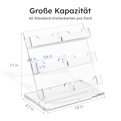 AITEE Visitenkartenhalter für Schreibtisch: 3 Etagen 6 Fächer Klarer Acryl Visitenkartenständer, Visitenkarten Aufsteller Fasst 300-360 Visitenkarten für Messestand Kaufhaus Theke Büro