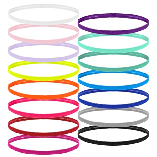 DIVINA VITAE 15 Stück Dünnes Sport Haarband Herren Elastische rutschfeste Haarbands Jungs Stirnband Freizeit Dehnbare Schmal Farbig Thin Stirnbänder Für Damen Frauen Kinder