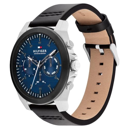 Image of Tommy Hilfiger Blue Dial Black Colour Leather Strap Analog Watch for Men-TH1710523