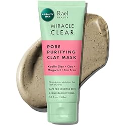 Rael Face Mask, Miracle Clear Clay Mask – Deep Pore Cleanser with Tea Tree & Gentle Exfoliation for Blackheads, Korean Skin Care (3.4 fl oz)