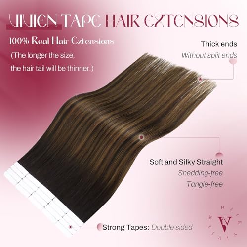 Vivien Brown Human Hair Extensions Balayage Darkest to Medium Brown Mix - Long Straight Tape-in 20pcs 50g #2/8/2 20in - Image 2