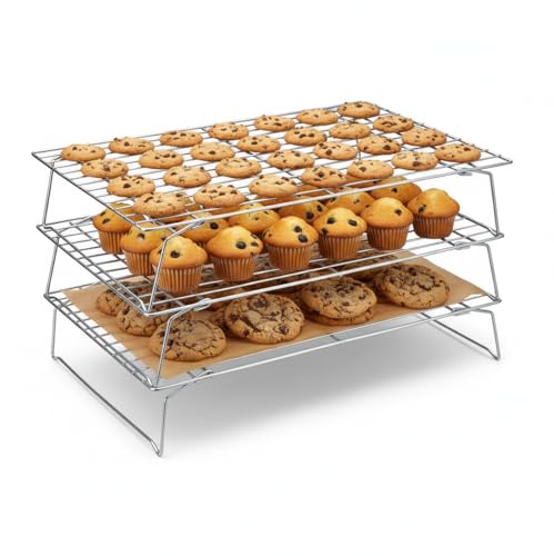 Image of Hunnycook Cooling Racks - 10 * 16 Inch 3PCS Stackable Tall Baking Racks, Stainless Steel Wire Rack for Baking Sheet, Cooling Racks for Cooking and Baking, Oven and Dishwasher Safe
