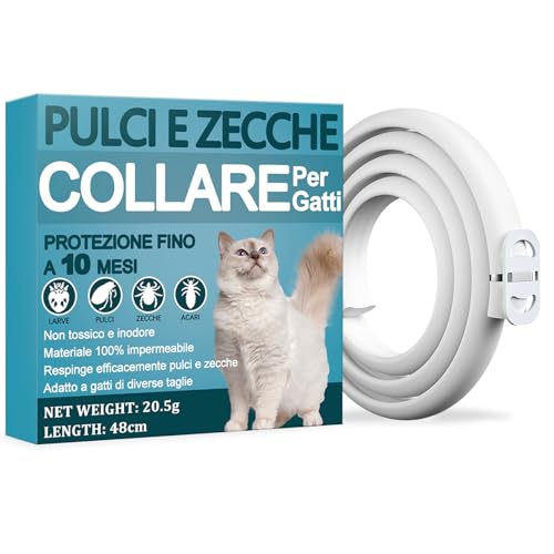 Collare Antiparassitario Per Gatti, 10 Mesi Collari Anti Pulci e Zecche Gatti Di Piccola Taglia, Medio e Grande, Collare Antipulci Gatto Sicuro ed Efficace Realizzato (48cm)