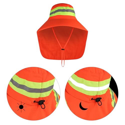 Image of Unisex High Visibility Reflective Bucket Hat Mesh Wide Brim Work Safety Boonie Hat Sun Protection Packable Sun Cap Bucket Cap