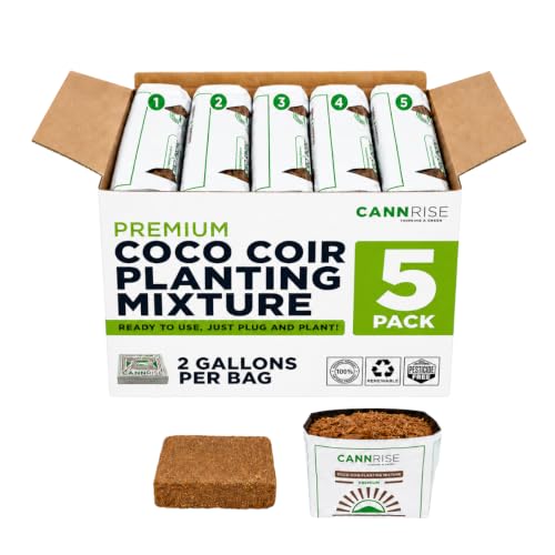 Image of Coco Coir Grow Bags 5 Pack, 2 Gallon Pre-Filled & Ready to Plant - No Soaking or Bucket Needed, Peat-Free Coconut Coir Planting Bags for Herbs, Vegetables & Flowers, Indoor & Outdoor