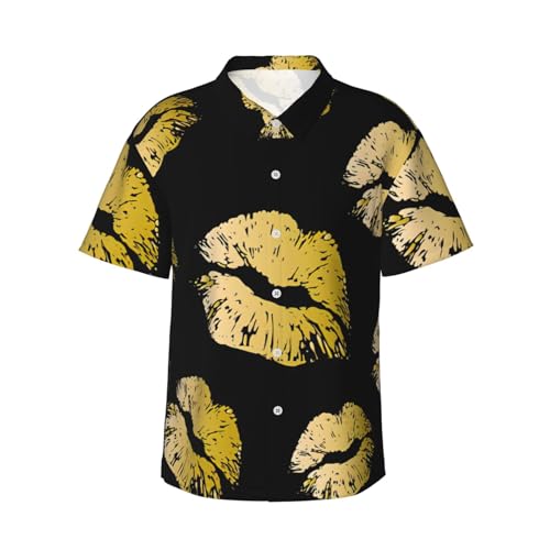 Chemise hawaïenne homme EdWal à imprimé lèvres dorées pour un look estival élégant