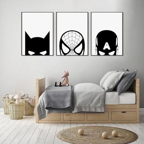 Spiderman Canvas Wall Art Decor Black And White Nursery Wall Art Posters Boys Room Prints Spiderman Posters Pictures Kids Boys Wall Decor Painting for Bedroom Bathroom 12x16 Inch Unframed Set of 3 by Pennclys - Used condition - Image 7