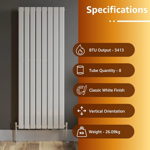 DuraTherm® 1600 x 604mm White Vertical Designer Radiator Single Column Flat Panel Modern Central Heating Panels Bathroom Radiators - Image 4