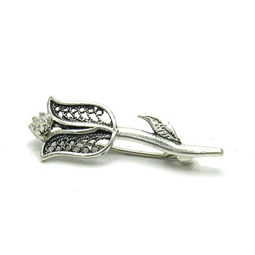 Broche en argent massif 925 Fleur Tulipe Empress, un bijou d'exception façonné à la main