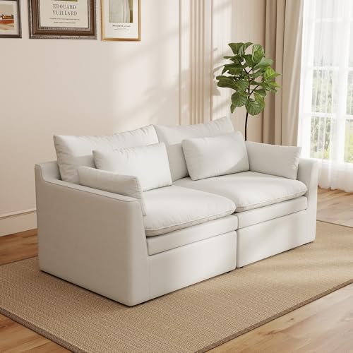 Image of WJShome Modular Sectional Sofa, Deep Seat Love Seat Cloud Couch with Water-Resistant & Stain-Resistant Fabric, Removable Washable Covers,Modern Sleeper Sofa for Living Room, Apartment, White
