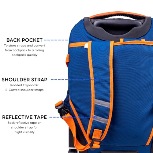 Image of J World Lunar Rolling Backpack. Laptop Bag With Wheels. Wheeled Carry-On Travel Luggage, Navy, 19.5 x 13 x 8 Inches