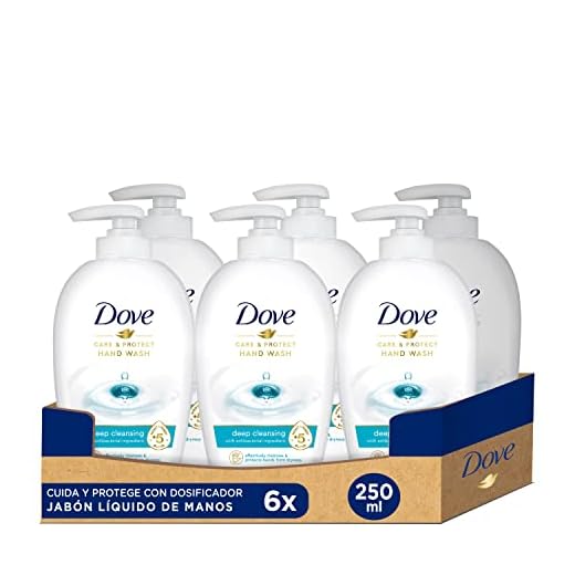 Dove Jabón Líquido de Manos Cuida y Protege con Ingredientes Antibacterianos y 5 Hidratantes, Pack de 6 x 250 ml