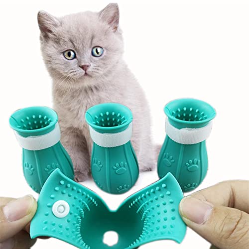 Qican Sapatos de gato antiarranhões Botas com caixa de armazenamento Protetor de pata de gato Cobert