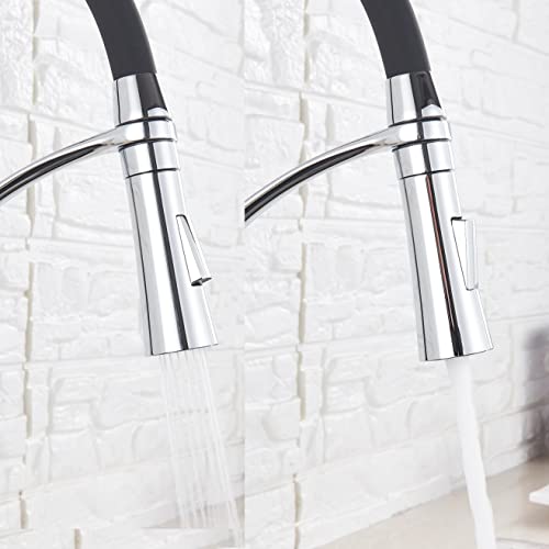 Image of INART Designer Brass Single Handle High Arc Kitchen Sink Faucet /Hot & Cold Water Mixer Tap with Sprayer Multitask Mode- Black Color