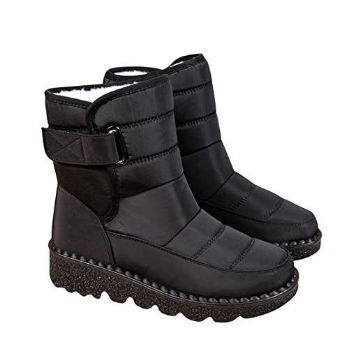 NIBESSER Bottes d’Hiver Femme, Bottines de Neige avec Fourrure à Talons Plats Ski Bottes Boots Imperméable Chaussures d'Hiver Fourrée Chaude Antidérapant, Noir A, 40 EU