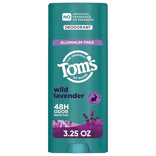 Tom’s of Maine Wild Lavender Natural Deodorant for Men and Women, Aluminum Free, No Artificial Fragrances, Dyes, or Preservatives, Baking Soda Free, 48-Hour Odor Protection, 3.25 oz