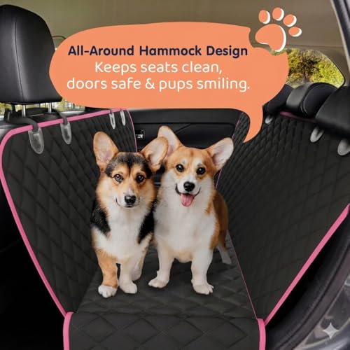 Image of Dog Car Seat Cover for Back Seat, Waterproof Hammock for Car, SUV & Truck, Non-Slip Backseat Cover for Dogs, Heavy-Duty Dog Hammock Style Seat Protector Pets. (Pink, 51 inchx59 inch)