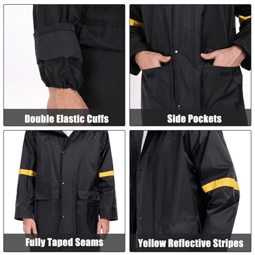Ourcan Classic Long Raincoat for Men Waterproof Hooded Rain Jacket Poncho Breathable Lightweight Rainwear for Work Fishing4