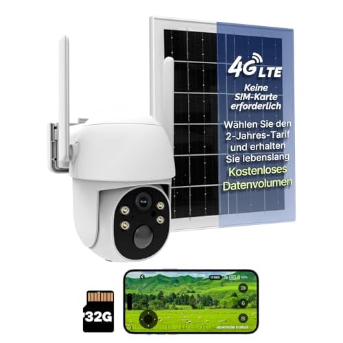 MOES 4G LTE Überwachungskamera mit integrierter VSIM Karte, Akku & Überwachungskamera Solar Outdoor, 2K Nachtsicht, PTZ 355°/100°, PIR Erkennung, Zwei-Wege-Audio, IP65, Wildkamera mit SIM Ka
