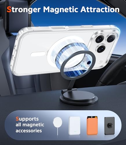Image of FNTCASE for iPhone 17 Pro-Max Case: Compatible with Magsafe Clear Magnetic Phone Cases Drop Proof Anti Yellowing Slim Shockproof Rugged Protective Transparent Cell Cover with Screen Protector(Clear)