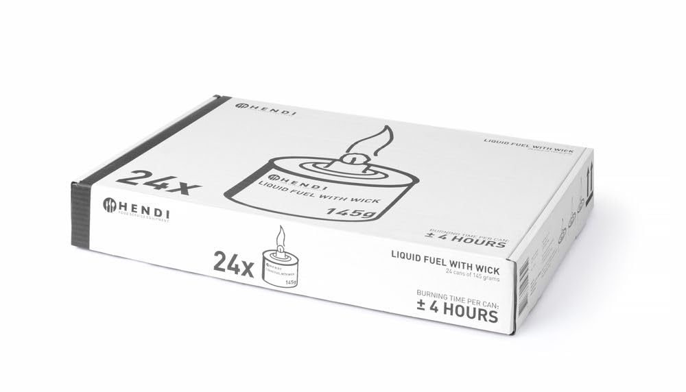 HENDI Brennpaste, mit Docht, Flüssigbrennstoff, 24 Stück, ruß- und geruchlos, Brenndauer 4 stunden, Brenngel, Fire Paste, für Wärmebehälter, zum Warmhalten von Speisen, für Chafing Dish, 145gr