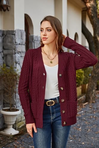 Image of Womens Cardigan Sweaters Cable Knit Sweater 2026 Fall Winter Chunky Open Front Button Down Coats with Pockets
