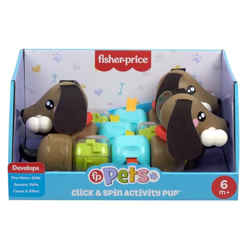Fisher-Price Baby-Sensorikspielzeug FP Pets Klicken & Drehen Aktivitätshündchen mit feinmotorischen Aktivitäten für Babys ab 6 Monaten, HTW91