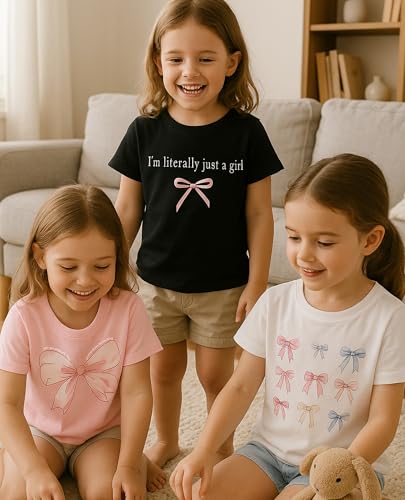 Girls' T Shirts 3-Pack Summer Short Sleeve,Toddler T Girl Shirts Graphic Shirts for Girls 4-8 Years2