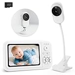 Baby Monitor with Camera and Night Vision, 1080P Baby Camera No WiFi with Holder&Cot Clip, 2-Way Audio, Cry&Temp Detection, 4x Zoom, Lullabies, SD Card Included, Baby Essentials for Newborn Gift