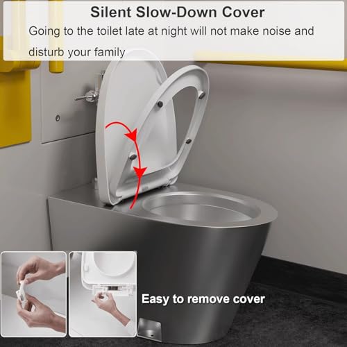 Toilet de acero inoxidable 304 para baño comercial con válvula de descarga, descarga sifónica y diseño antiolor, para hogar, escuela, centro comercial o bar miniatura 7