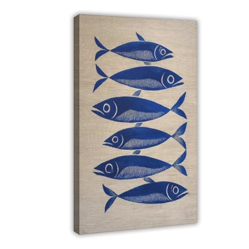 Peinture sardine encre bleue poster toile deco cuisine chambre salon 20x30cm