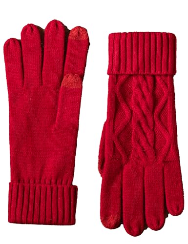 Ohyiian Soft 100% Pure Cashmere Gloves for Women | Long Ribbed Cuffs & Touchscreen Winter Warm Gloves (Wine Red, One Size)