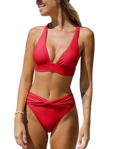 YBENLOVER Damen Halter Push Up Bikini Set Sexy V-Ausschnitt Badeanzug High...